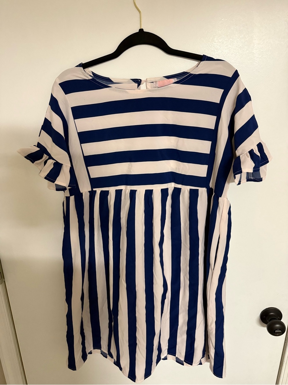 Navy and White Striped Short Sleeve Dress